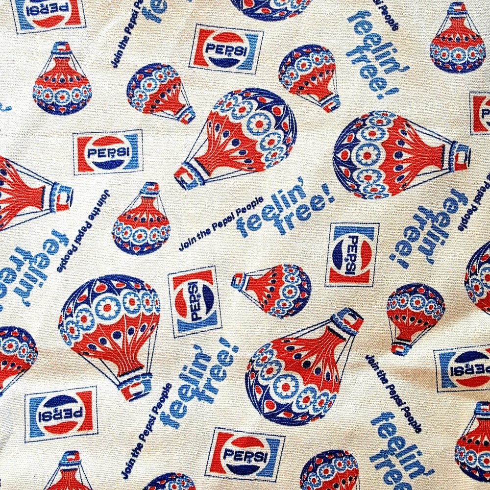 Vintage 1974 Pepsi‎ People Feelin' Free Hot Air Balloon Motif Cotton Fabric BTY